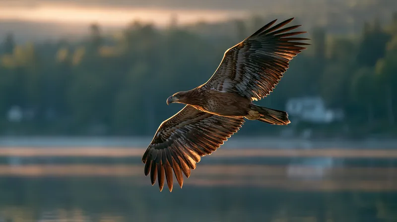 Bald eagles over mountain lakes (Haliaeetus leucocephalus) in Alaska
