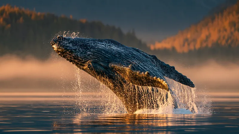 Humpback whale breaching (Megaptera novaeangliae) in Alaska