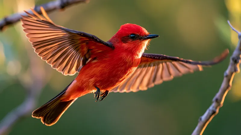 Vermilion Flycatcher (male) (Pyrocephalus obscurus) in Arizona