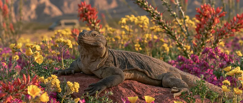 Chuckwalla & ocotillo superbloom (Sauromalus ater) in California