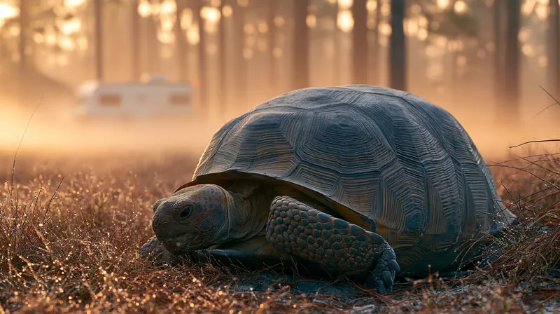 Gopher tortoises at their burrows (Gopherus polyphemus) in Florida