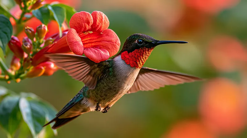 Ruby-throated Hummingbird (two males) (Archilochus colubris) in Georgia
