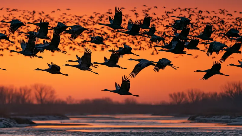 Sandhill crane migration (massive flock) (Antigone canadensis) in Nebraska