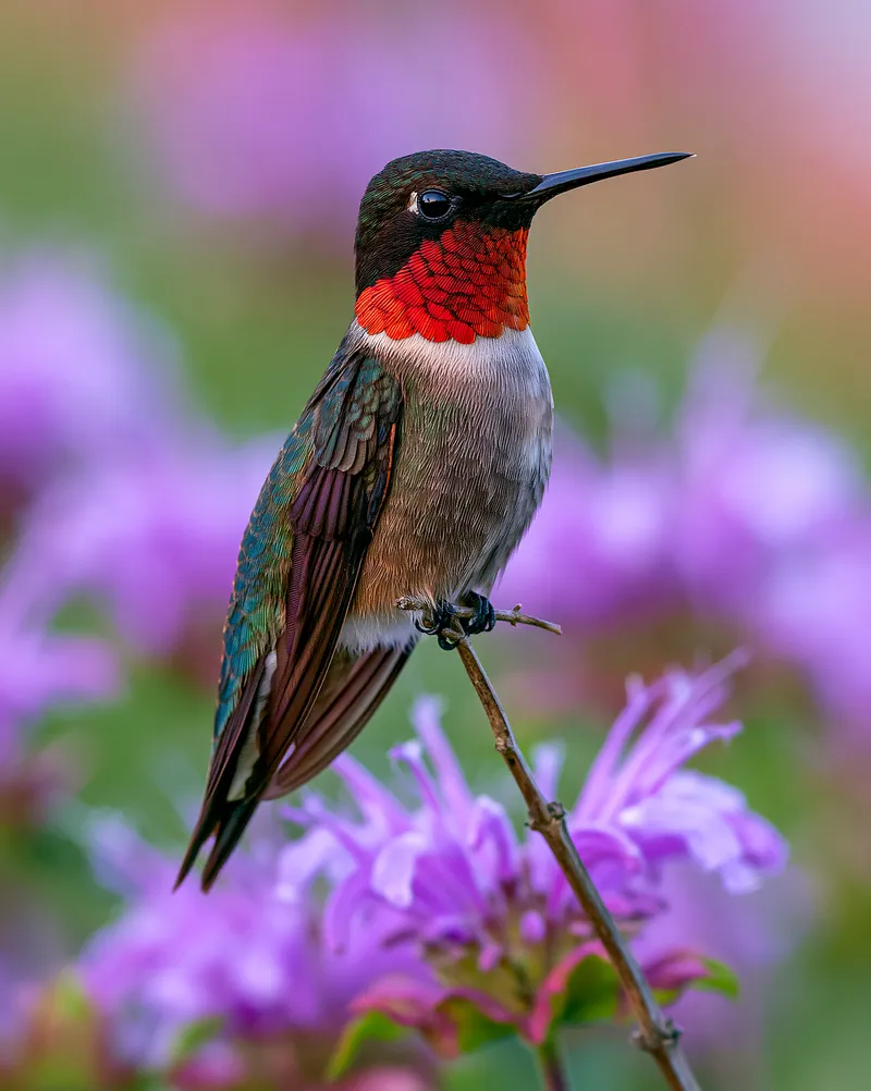 Ruby-throated Hummingbird (male perched) (Archilochus colubris) in Ohio