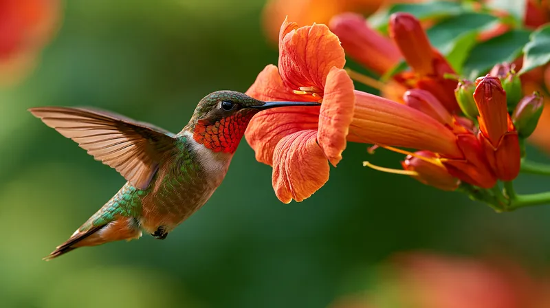 Ruby-throated Hummingbird (male) (Archilochus colubris) in South Carolina