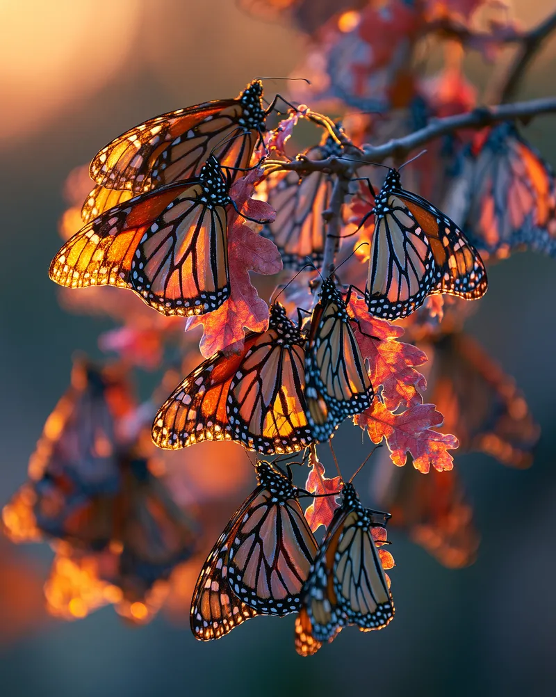Monarch butterfly cluster (Danaus plexippus) in Texas