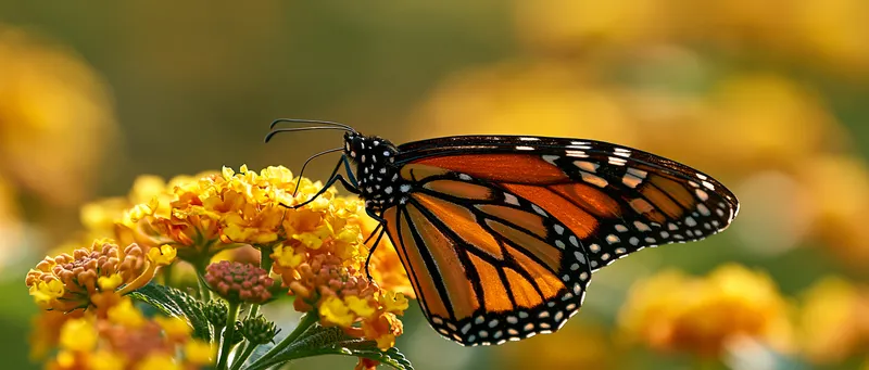 Monarch butterfly on lantana (Danaus plexippus) in Texas