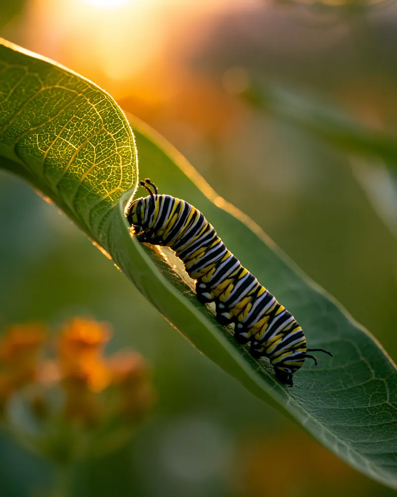 Monarch caterpillar (Danaus plexippus) in Texas