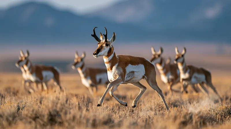 Pronghorn migration (open plains) (Antilocapra americana) in Wyoming